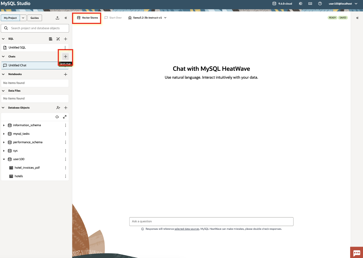 Switch to the Chat tab and open Vector Stores