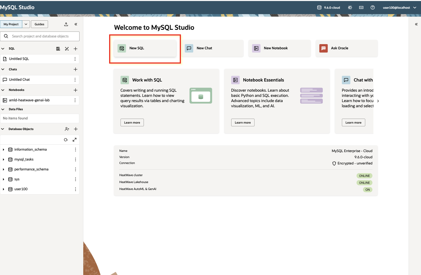 Open a new SQL worksheet in MySQL Studio